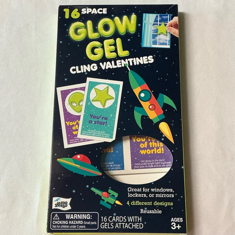Space Glow in the Dark Aliens Gel Cling Valentines